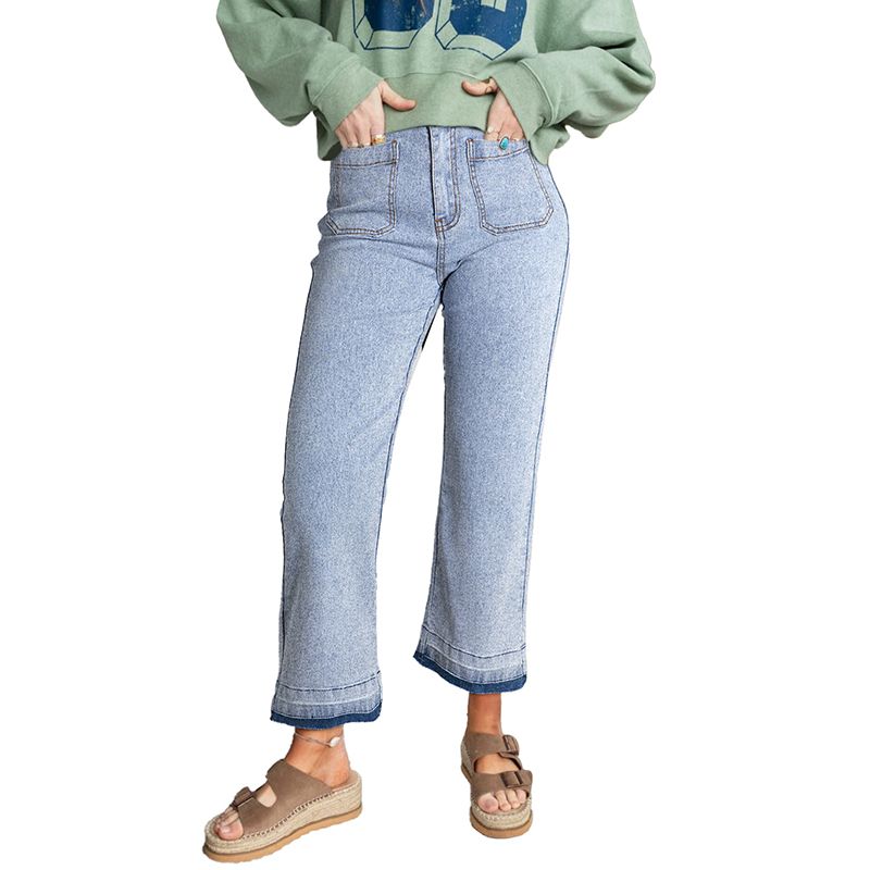 

European and American Leisure Versatile Micro Elastic Double Pocket Jeans Women 2025 Summer New Light Color Straight Ankle-Length Pants Women Light Blue 16