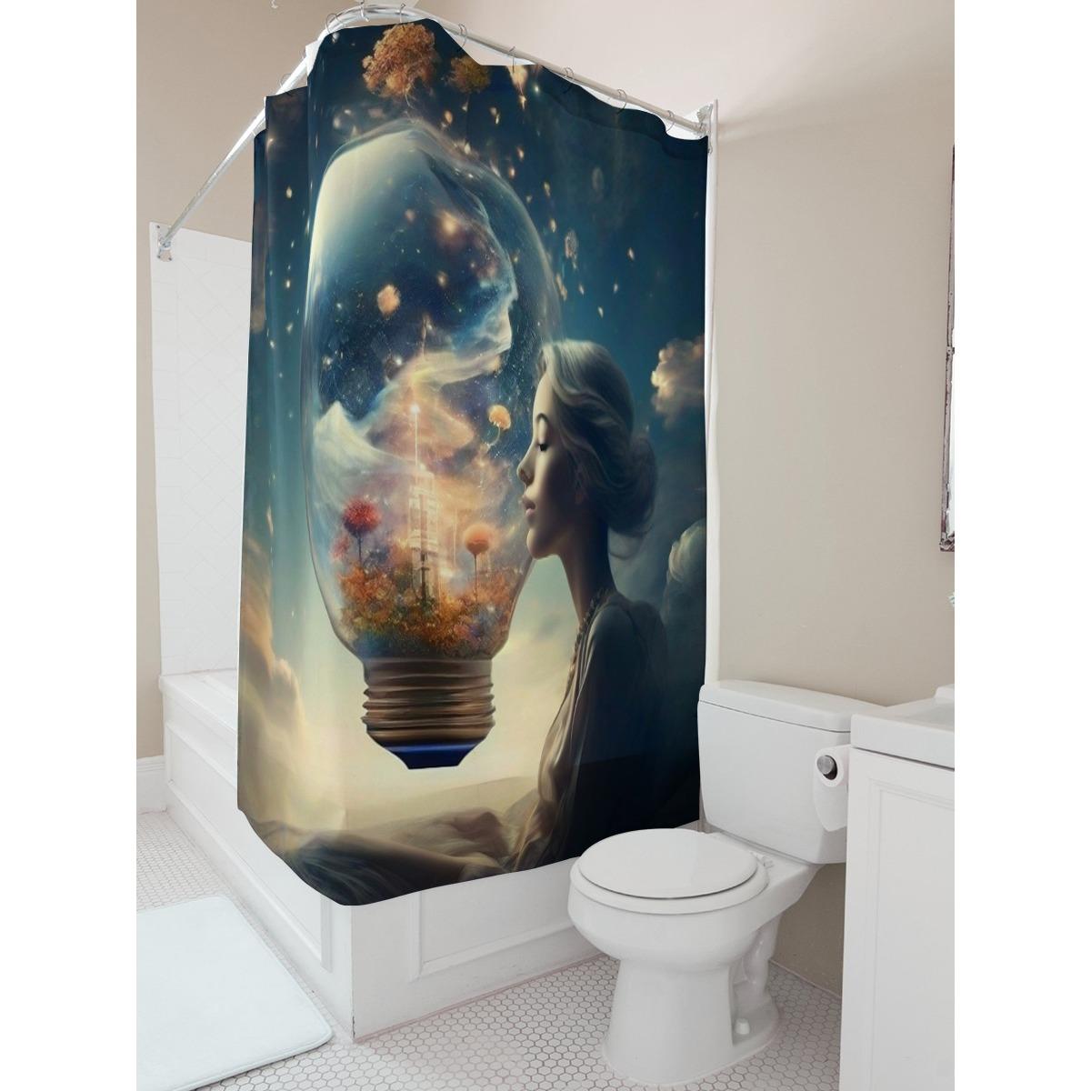 Fantasy Woman With Celestial Light Bulb Waterproof Shower Curtain W60H190(CM)-1 Pcs