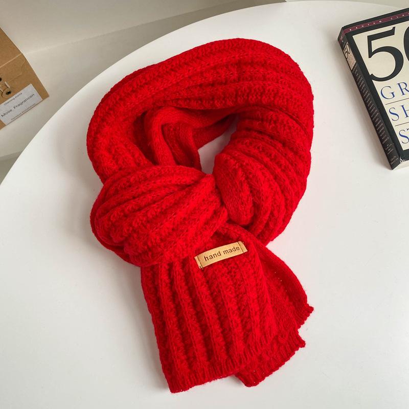 Versatile knitted wool red scarf women's new winter high-end warm couple scarf student