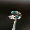 Vintage Imitation Turquoise Flower Open Ring Copper Color Adjustable Wrap Ring Bohemian Ethnic Jewelry For Women Daily Wear