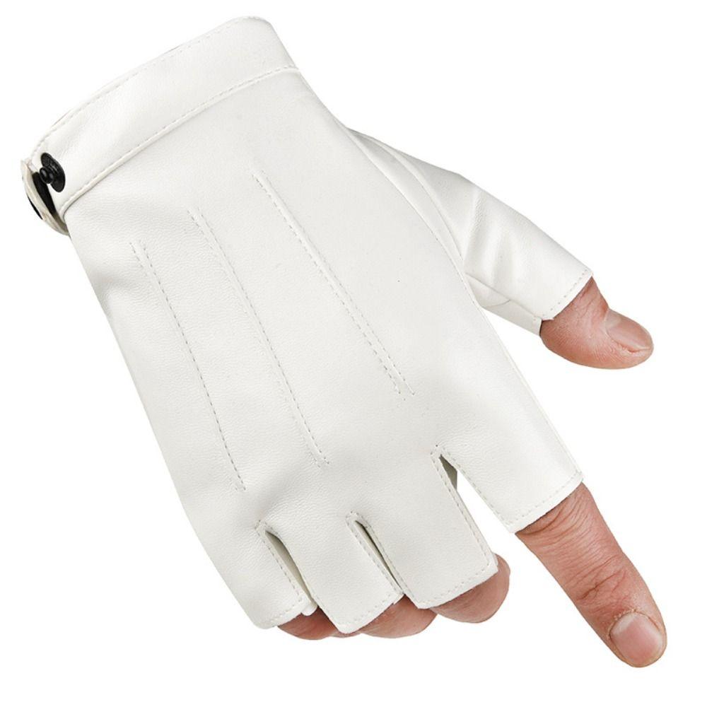 Fashion Punk PU Driving Gloves Button Design Cool Half Finger Gloves Gothic Anti-Slip Performance Gloves Outdoor