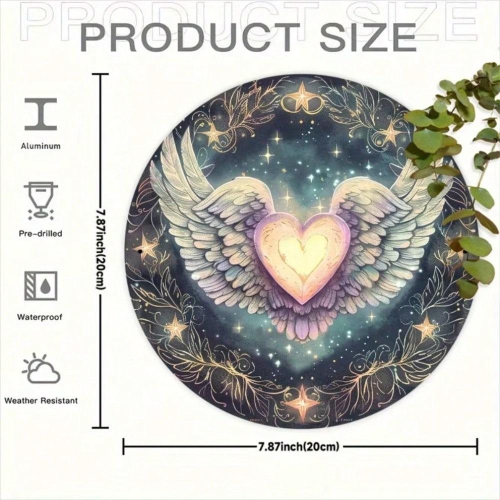 3D Iron Wall Art Angel Wing Heart Vintage Home Decor Metal Round Sign 12 Inch Indoor Outdoor Garden Room Office