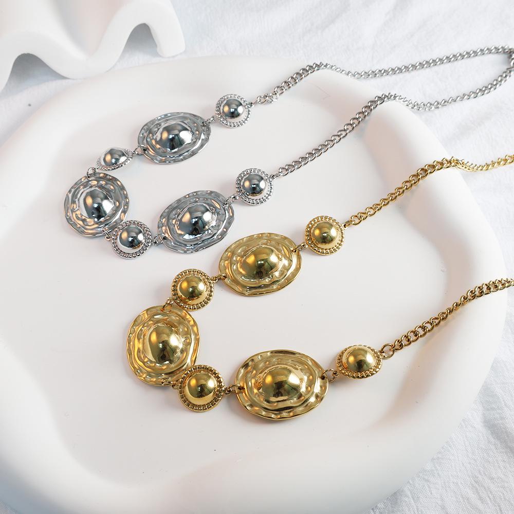 

Elegant Stainless Steel Hammered Circle Geometric Earrings & Necklace Set