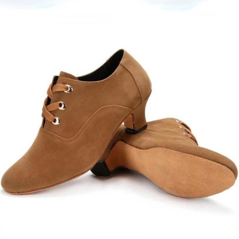  Woman Ballroom Velvet Dance Shoes for Women Performance Dancing Shoe Lace Up Tango Ballet Shoes Practice Latin Shoes