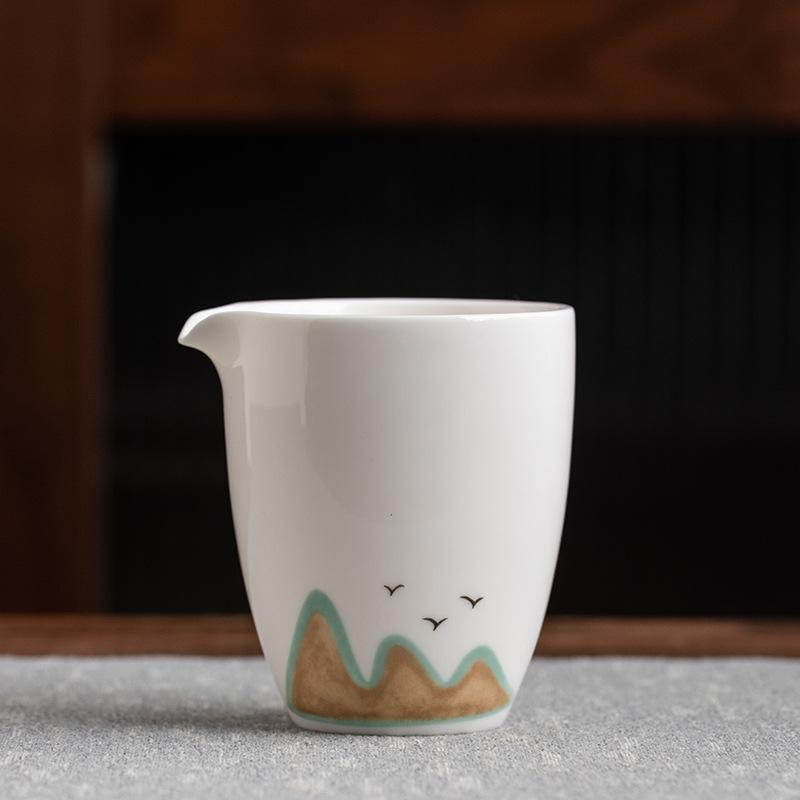 Yuanshan Tea Sea Fair Cup Tea Ware Imitation Hand Painted Suet Jade White Porcelain Light Luxury Kung Fu Tea Ware Accessories High-end Tea Ware