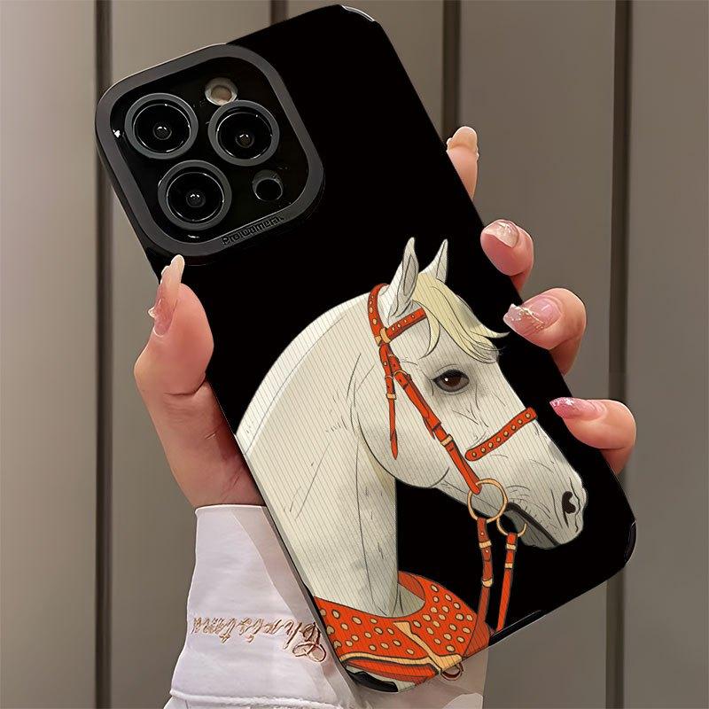 White Dragon Horse Pattern Phone Case Suitable for iPhone 17 16 15 14 13 12 11 Pro/Max/Plus Anti Drop and Shockproof Back Cover