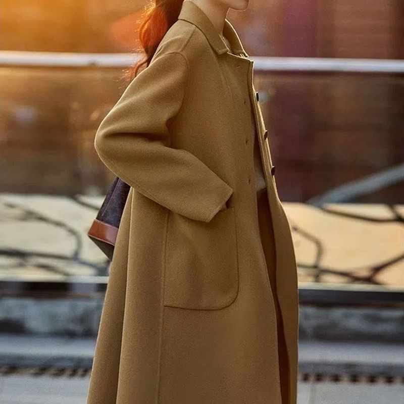 Lightweight Double-Faced Wool Coat for Women Autumn Winter Versatile Waist-Slimming Slim-Fit Single-Breasted Woolen Warm Outer Wear