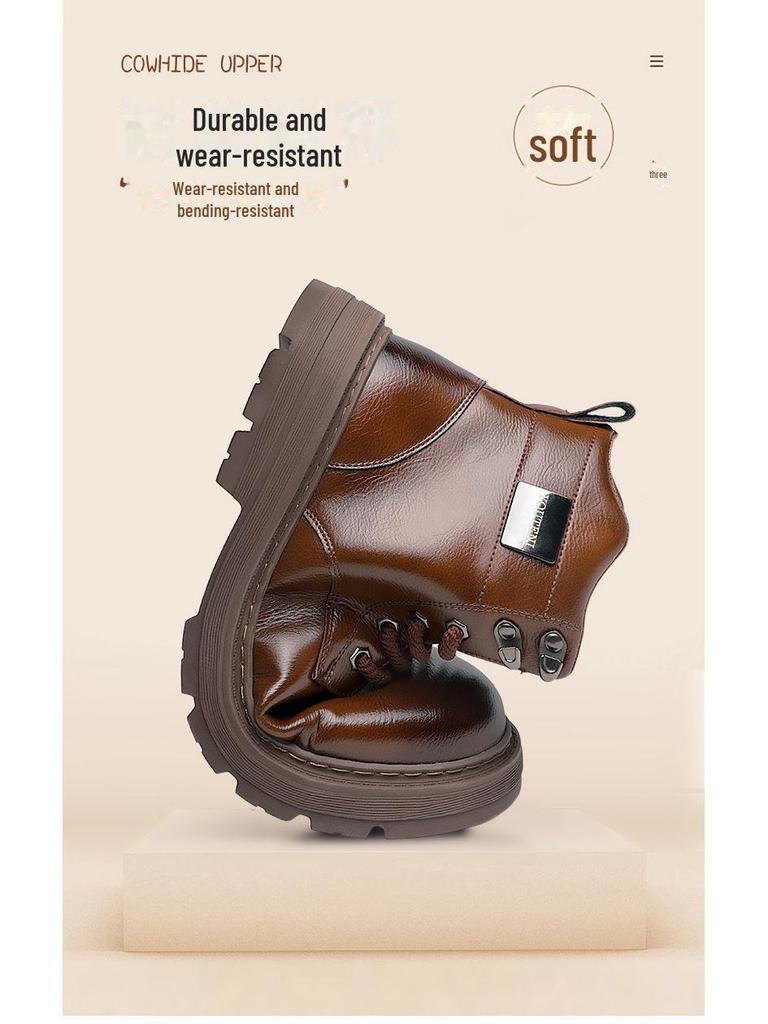 Pánské podzimní/zimní kožené boty s vysokým svrškem a sametovou podšívkou – Teplé, ležérní pracovní boty