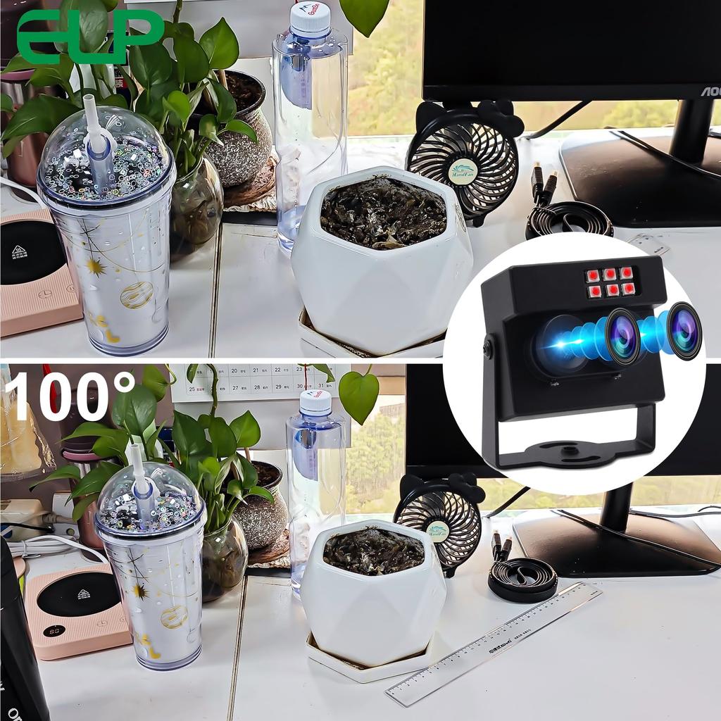 ELP USB Camera 2MP Webcam WDR Dual Lens Webcam with Face Biopsy Detection Video RGB IR Dual Output Vision Webcam with IR LED Plug and Play for Windows