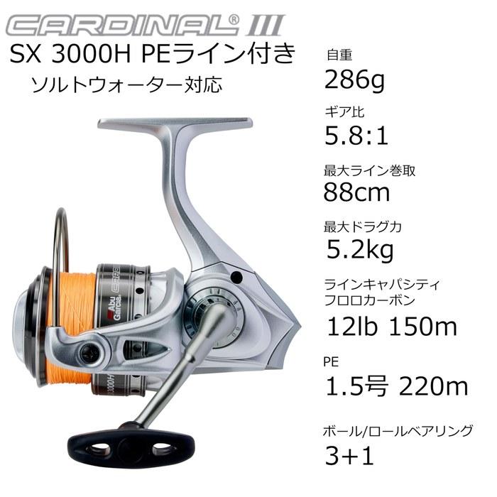 AbuGarcia Cardinal III SX3000H Spinnrolle mit PE-Schnur & Ersatzspule, Silber, Größe 3000