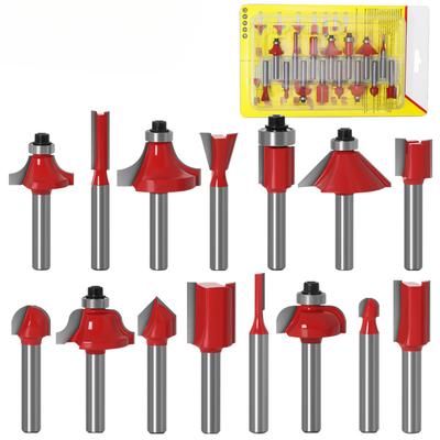 15-Piece Set 1/4 Handle Woodworking Milling Cutter Set Yellow Woodworking Engraving Machine Bakelite Milling/Trimming Machine Cutter Head Set
