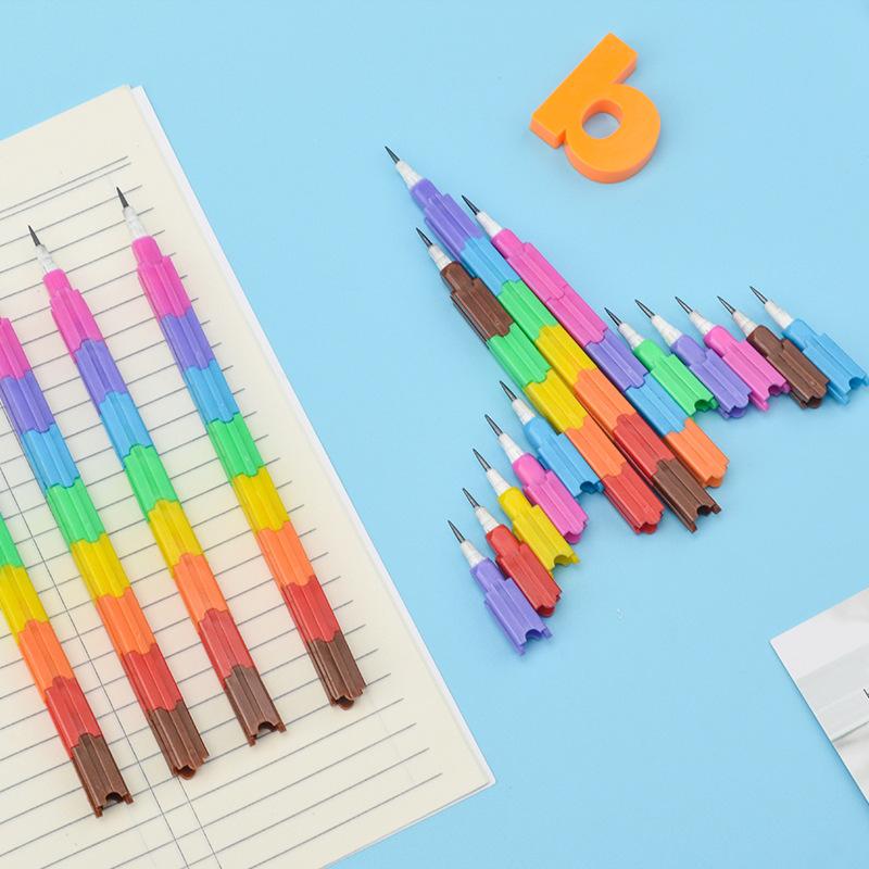 Rainbow Color Bullet Pen No-Sharpener Pencil Building Set As Kindergarten Prize Gift Stationery