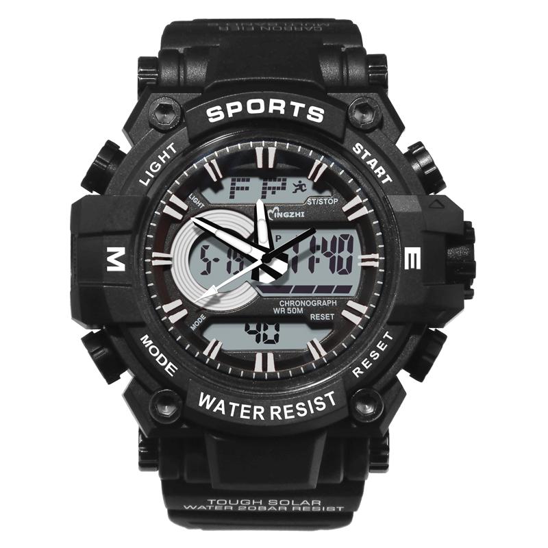 Sports Chronograph Calendar Wrist Watch Repeater LED Display Digital with Analog 5ATM Water Resistant Alarm Unisex