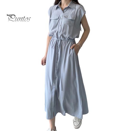 

Женское весеннее классическое платье, рубашка с отложным воротником, нагрудные карманы, длинные рукава, завязка на талии, плиссированные боковые карманы, однобортное платье OL для поездок на работу, платье миди M синий