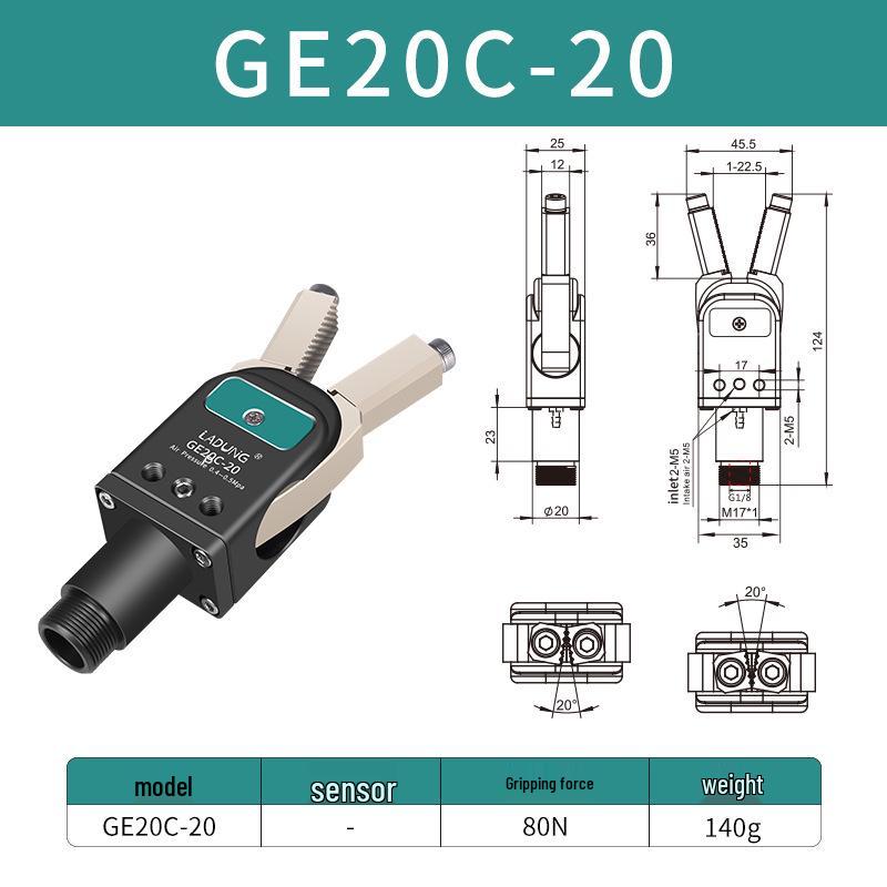 Double-Acting Pneumatic Needle-Nose Gripper GE20B-20 for Robotic Arm and Water Jet Applications