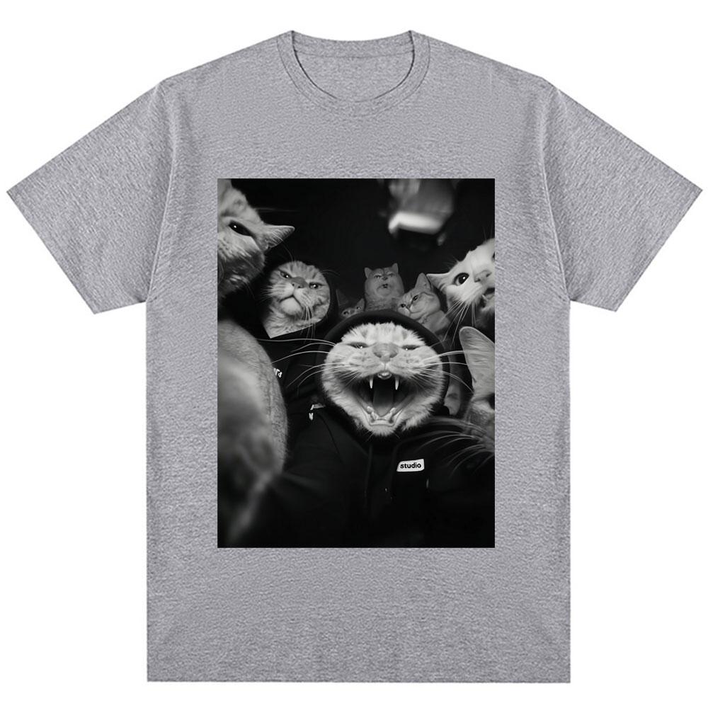 Funny Cat Gang Meme Classic T Shirts Men Women Fashion Vintage Gothic T Shirt Oversized Cotton Casual Gifts T-shirts Streetwear