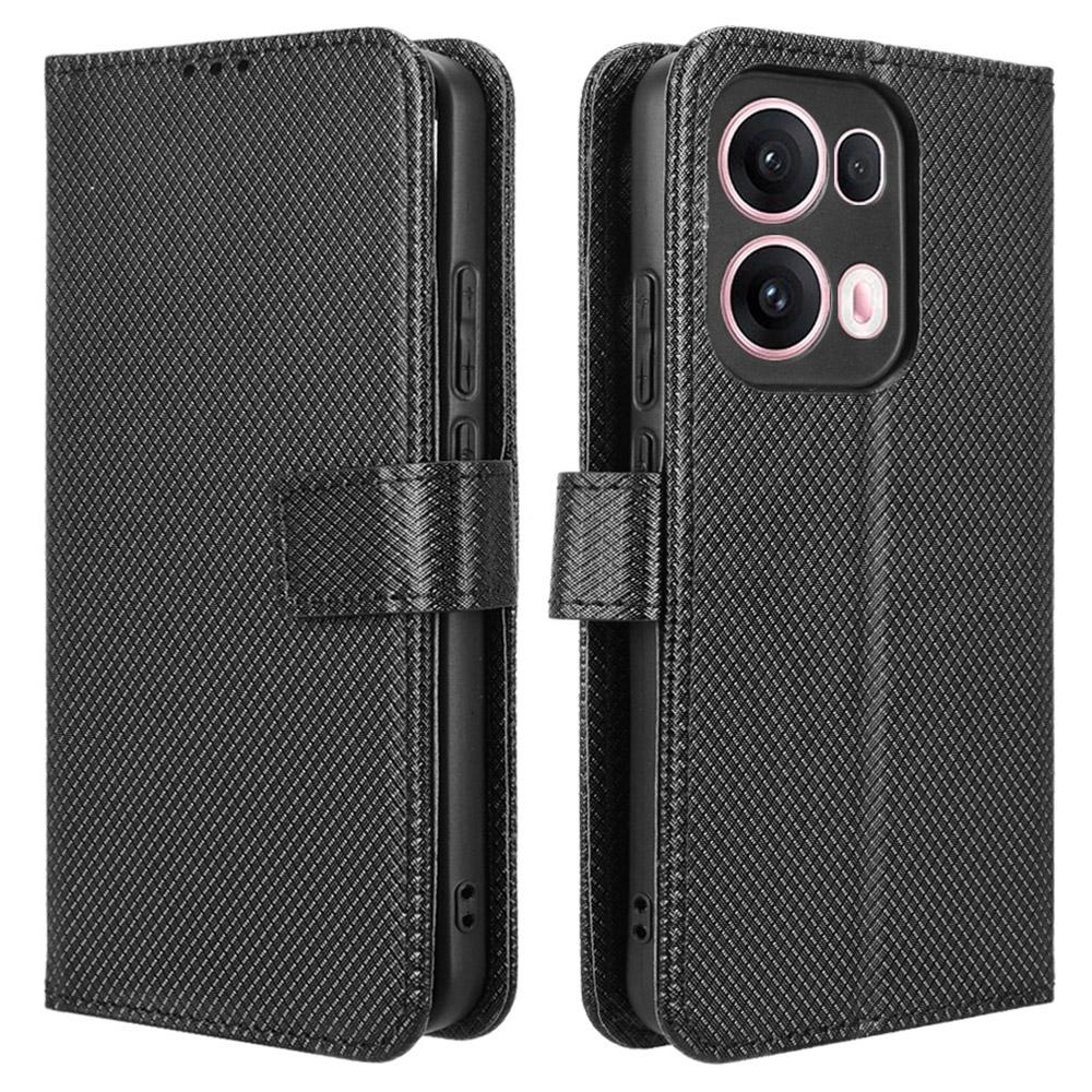 

For Oppo Reno13 Pro 5G Case PU Leather Diamond Texture Wallet Phone Cover Black