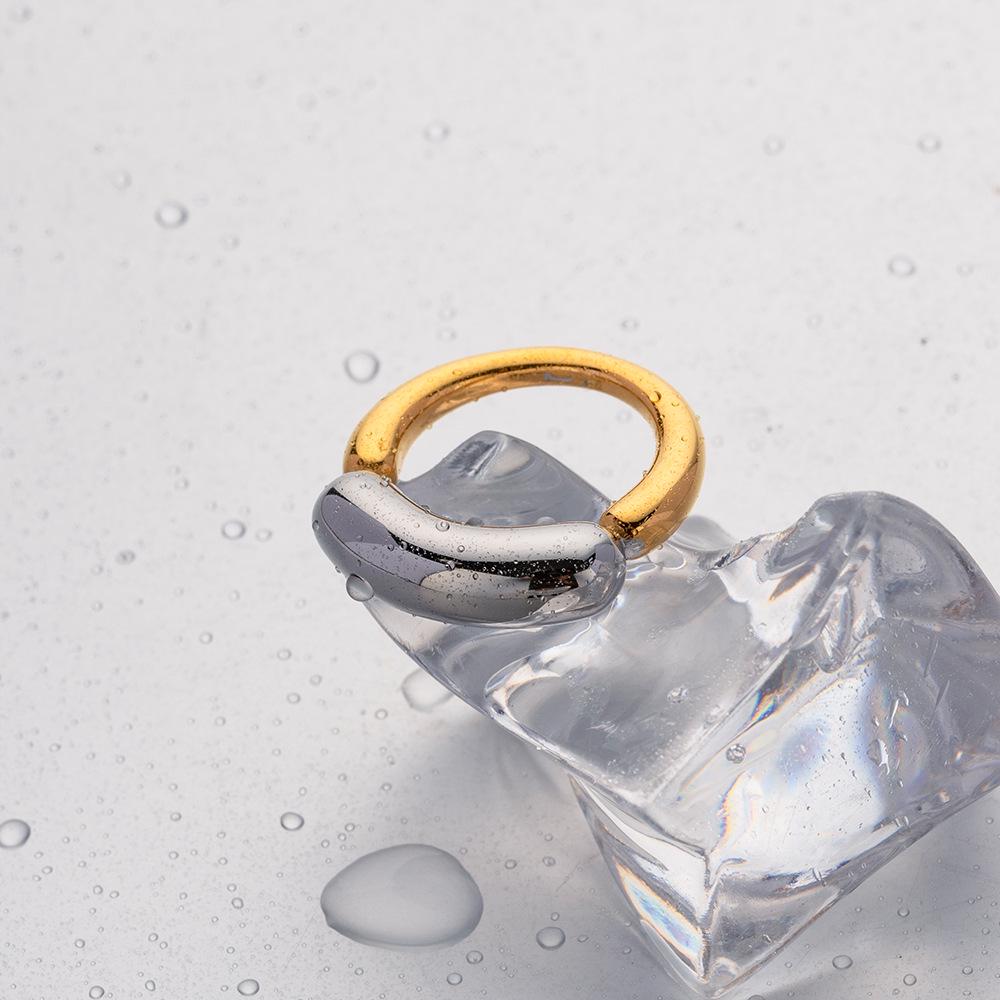 Trendy European & American Cold Style 18K Gold-Plated Titanium Steel Double Arc Ring