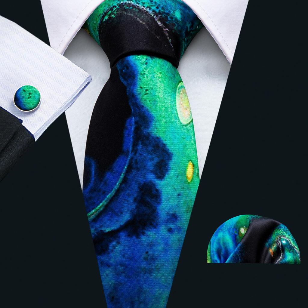 Barry Wang Formal Mens Paisley Silk Tie Set Mens Necktie Pocket Square Cufflinks Wedding