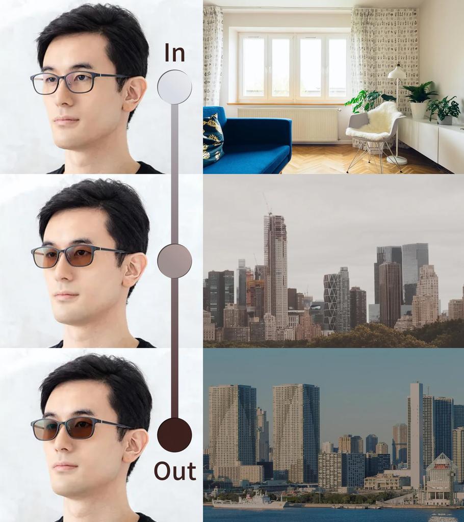 OWNDAYS Photochromic Sunglasses for Men and UV Stylish for Driving and Going Women, Color-Changing, Protection, Out, SUN1078G-5S-C3