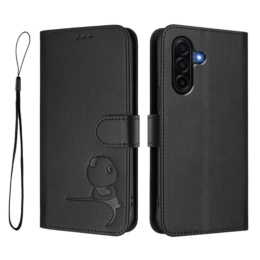 For Samsung Galaxy A37 5G Case Panda Imprint RFID Blocking Wallet Leather Phone Cover with Wrist Strap
