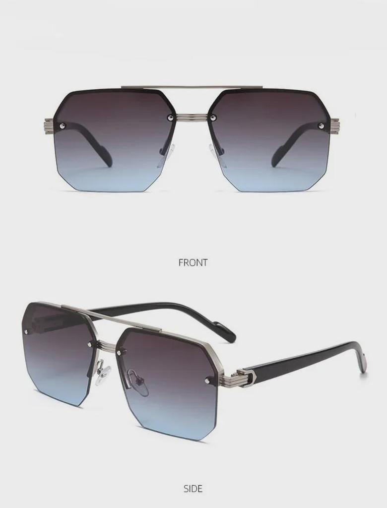 2025 Trendy Double Beam Square Pilot Sunglasses - Unisex European & American Half Frame Style
