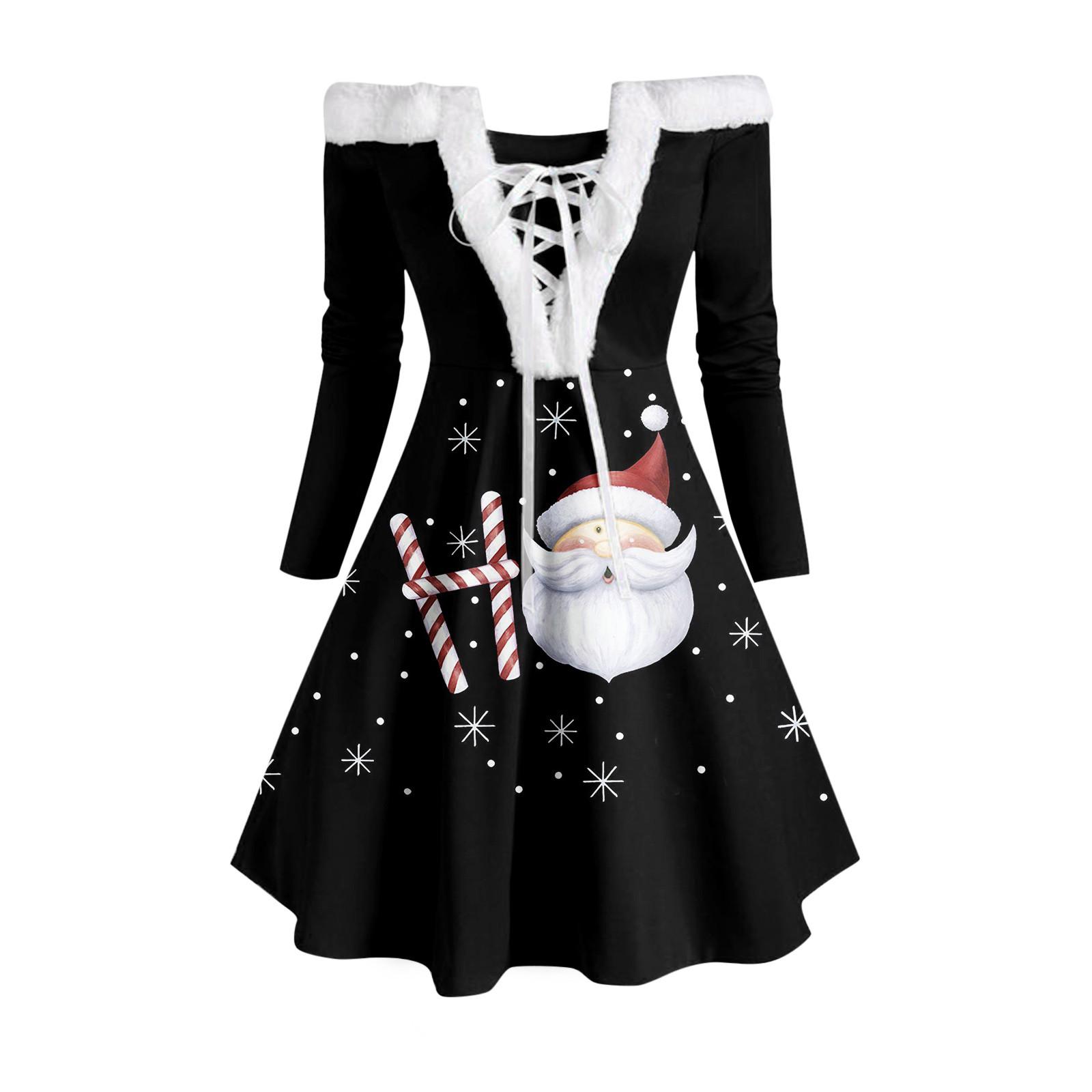 

Christmas Off Shoulder Dresses For Women Long Sleeve V Neck Furry Maxi Dress A-line Cocktail Holiday Party Flare Dress S