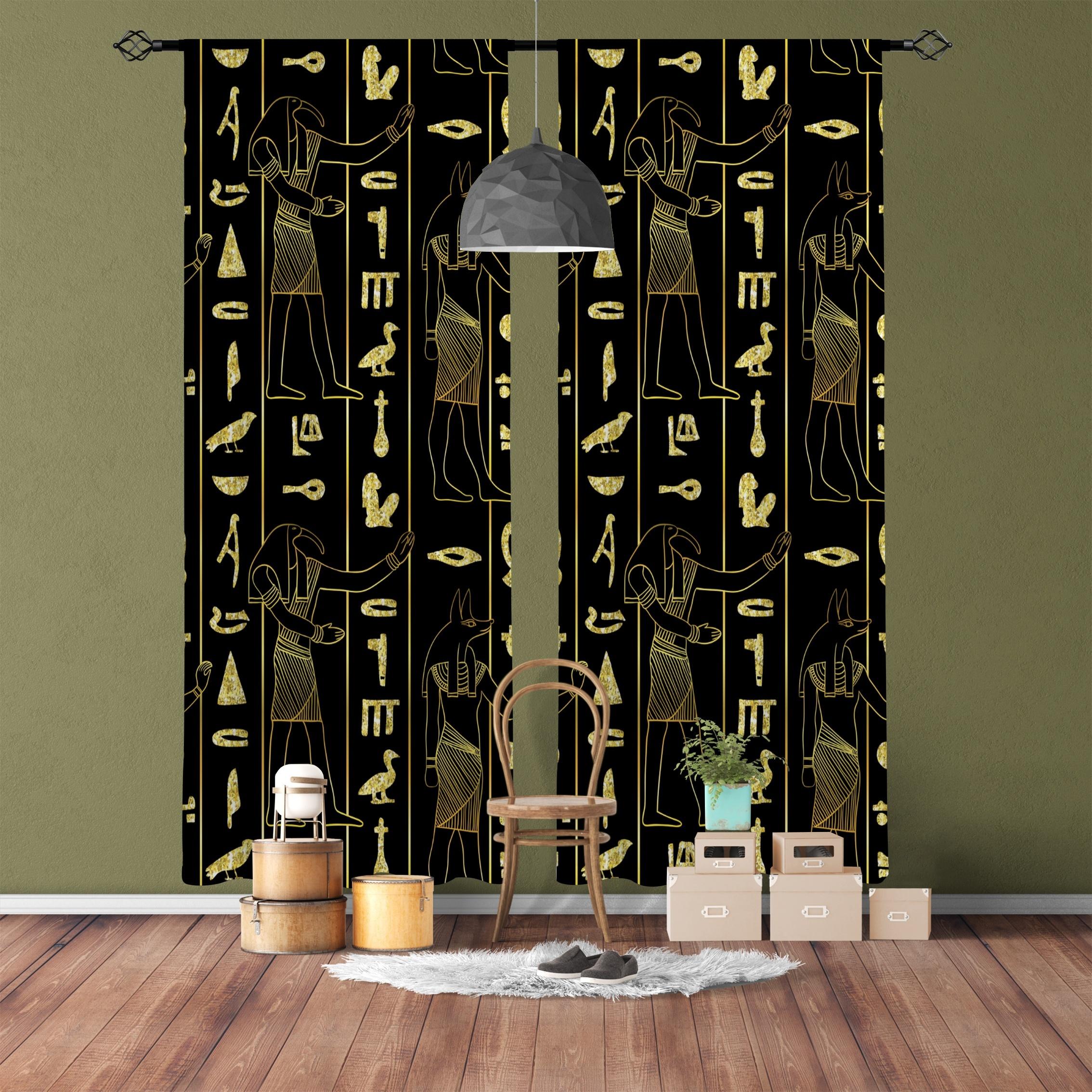 Antike ägyptische Wandbehang-Paneele mit Stangentaschendesign Dekorative bedruckte Vorhänge Lichtfilternde Vorhänge für Küche Wohnzimmer Büro W50 X H130(CM)X2&Grommet Top