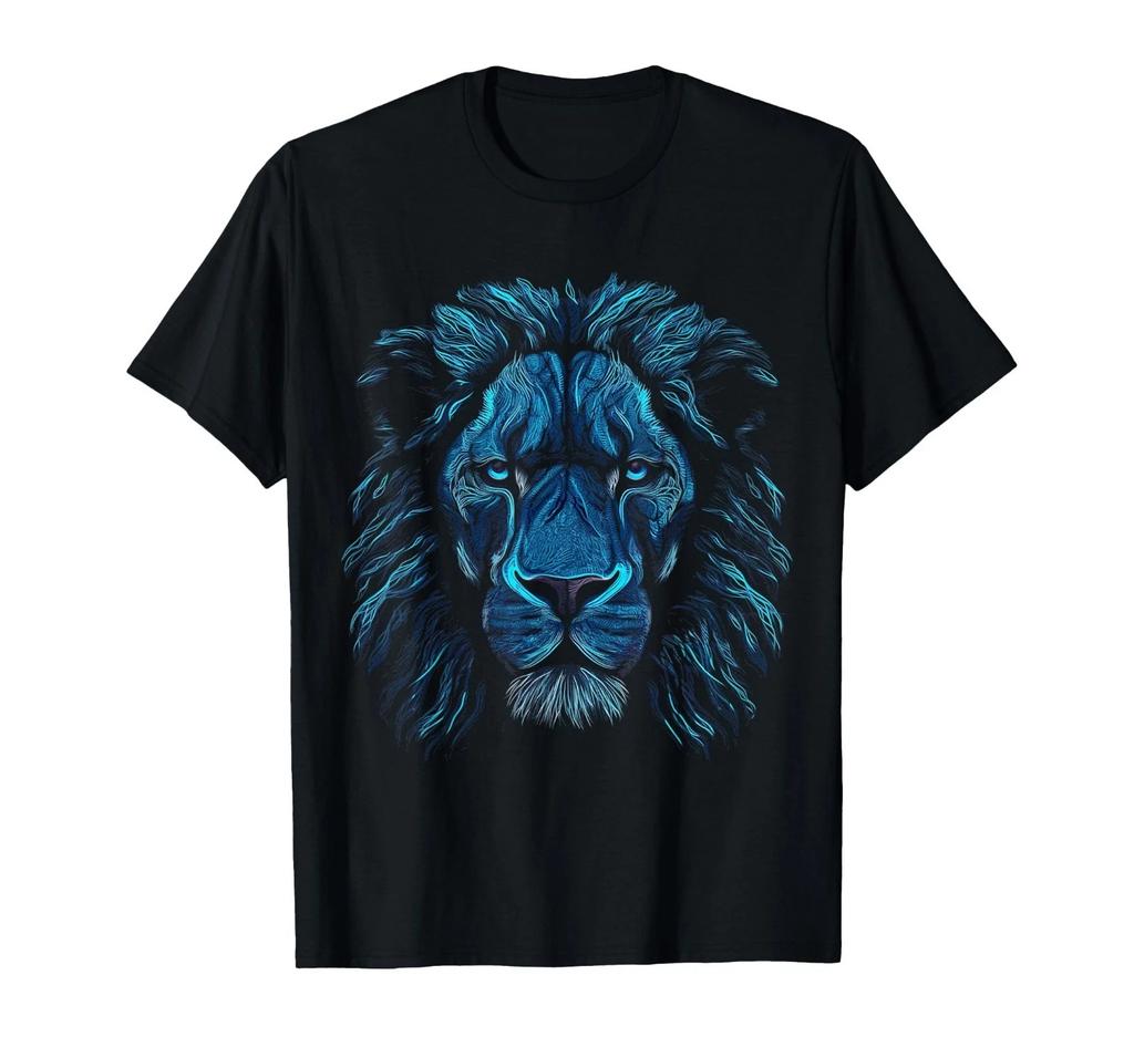 Lion Art Blue Eyes - Animal Motif Zoo Lion T-Shirt