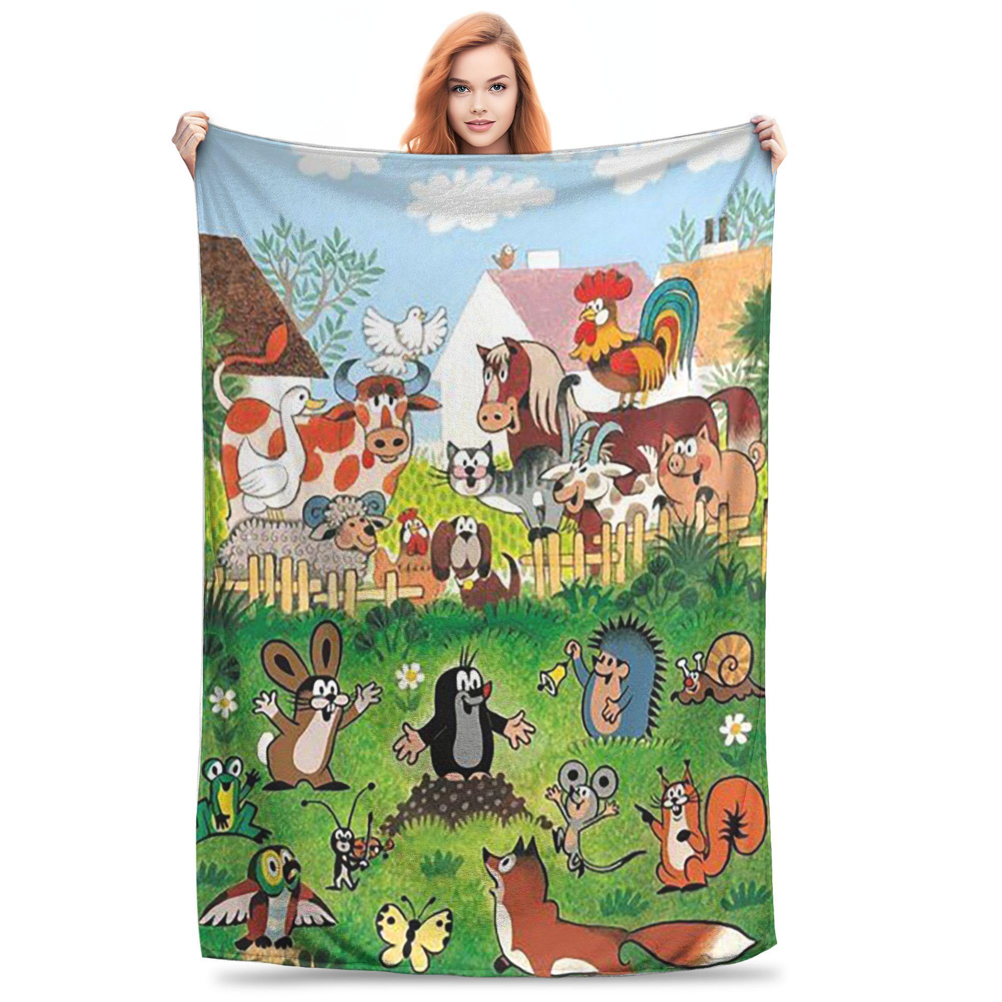 Exquisite Fashion Items Unisex Flannel Throw Blanket The Little Mole Cartoon Friends Together Warm Plush Blankets Soft Bedspread For Bedroom Home Picnic Couch