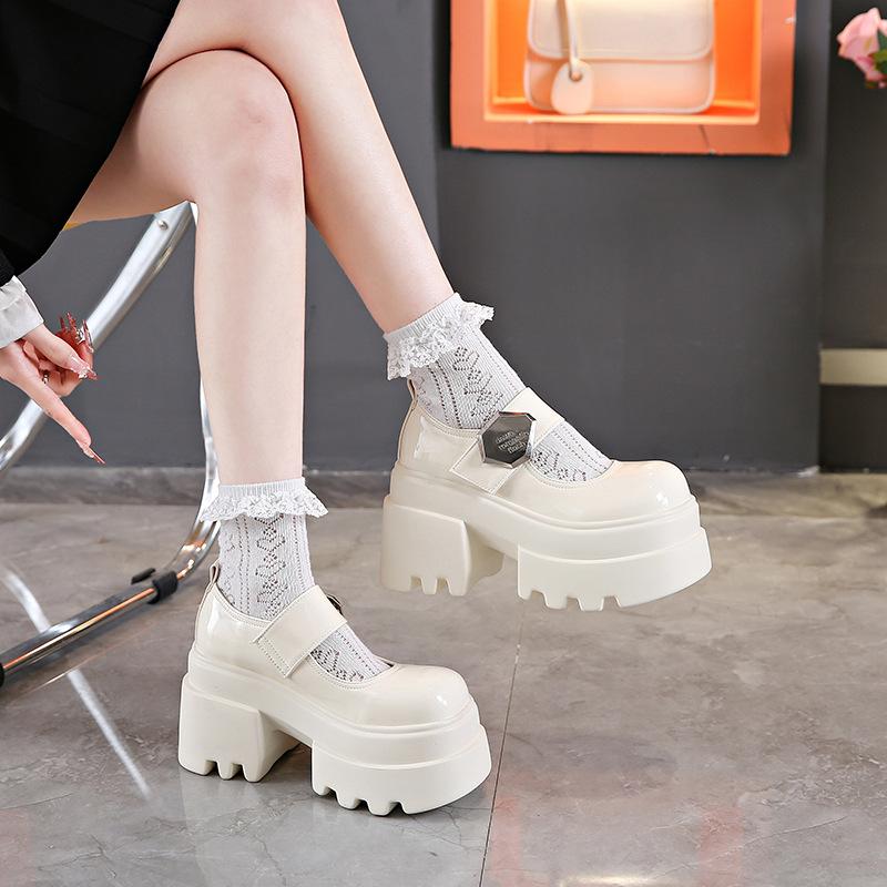 

Модные белые туфли-лодочки на платформе для женщин на каблуках высотой 10 см с пряжкой на ремешке, туфли Мэри Джейн для женщин, готические туфли на толстом каблуке для вечеринок для женщин 39 бежевый