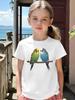 Lovely Two Budgies Parrot Cartoon Kids T Shirt Boys Girls Short Sleeve Crew Neck Cotton Parent Matching Tops Toddler Youth
