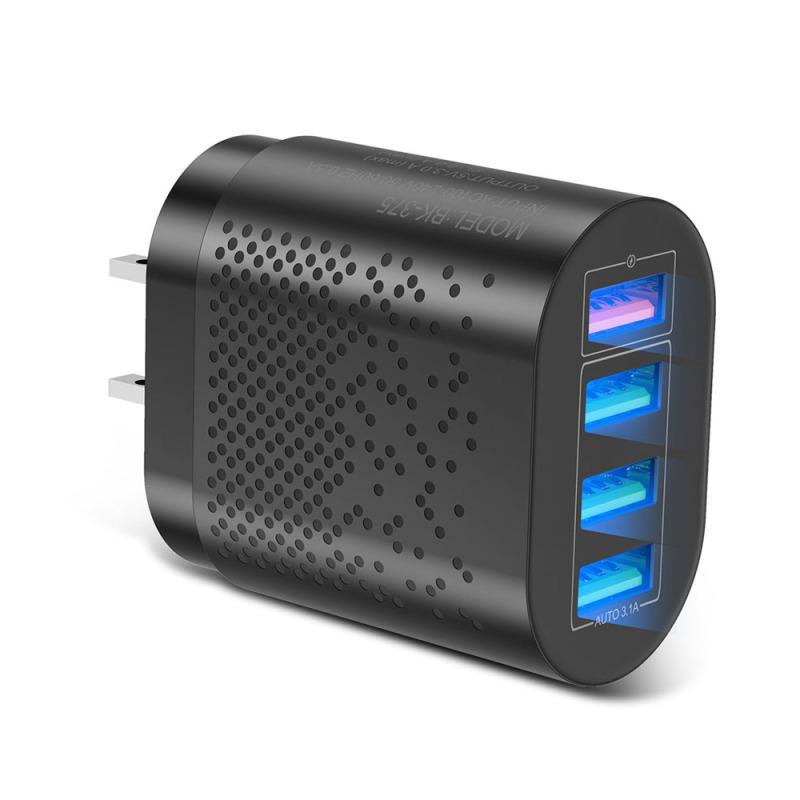 3a 4 Ports Hub Usb  Charger Plug Adapter Fireproof Pc Material Quick Charge Multifunctional