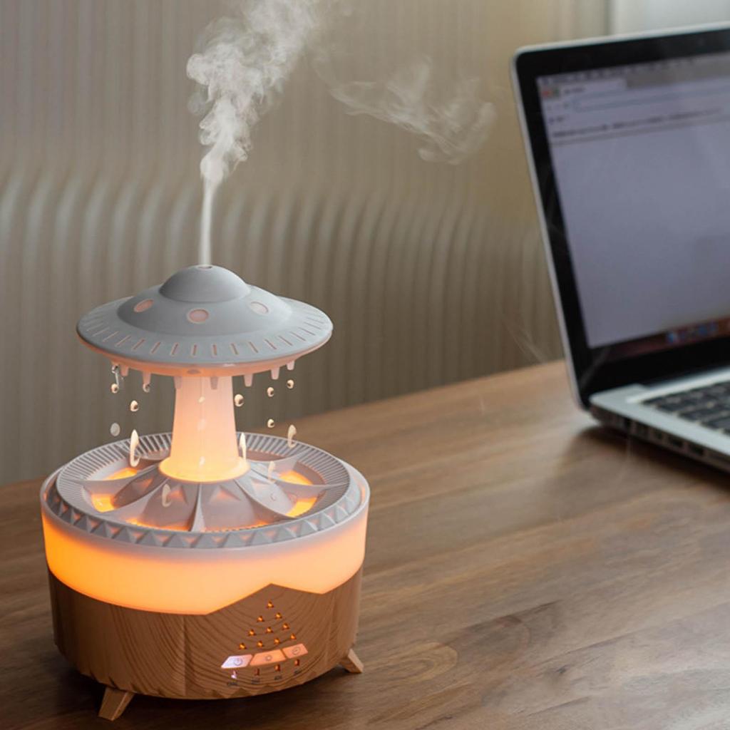 Humidificador de nube de lluvia, humidificador de hongo con gotas de agua, difusor de aceite esencial de aromaterapia con forma de hongo y apagado automático, adecuado para el hogar y el dormitorio