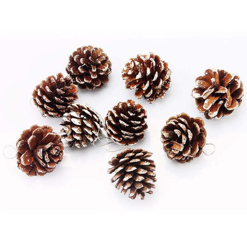 White Painted Natural Pine Cone Ornaments - Set of 9 Christmas Tree Decorations