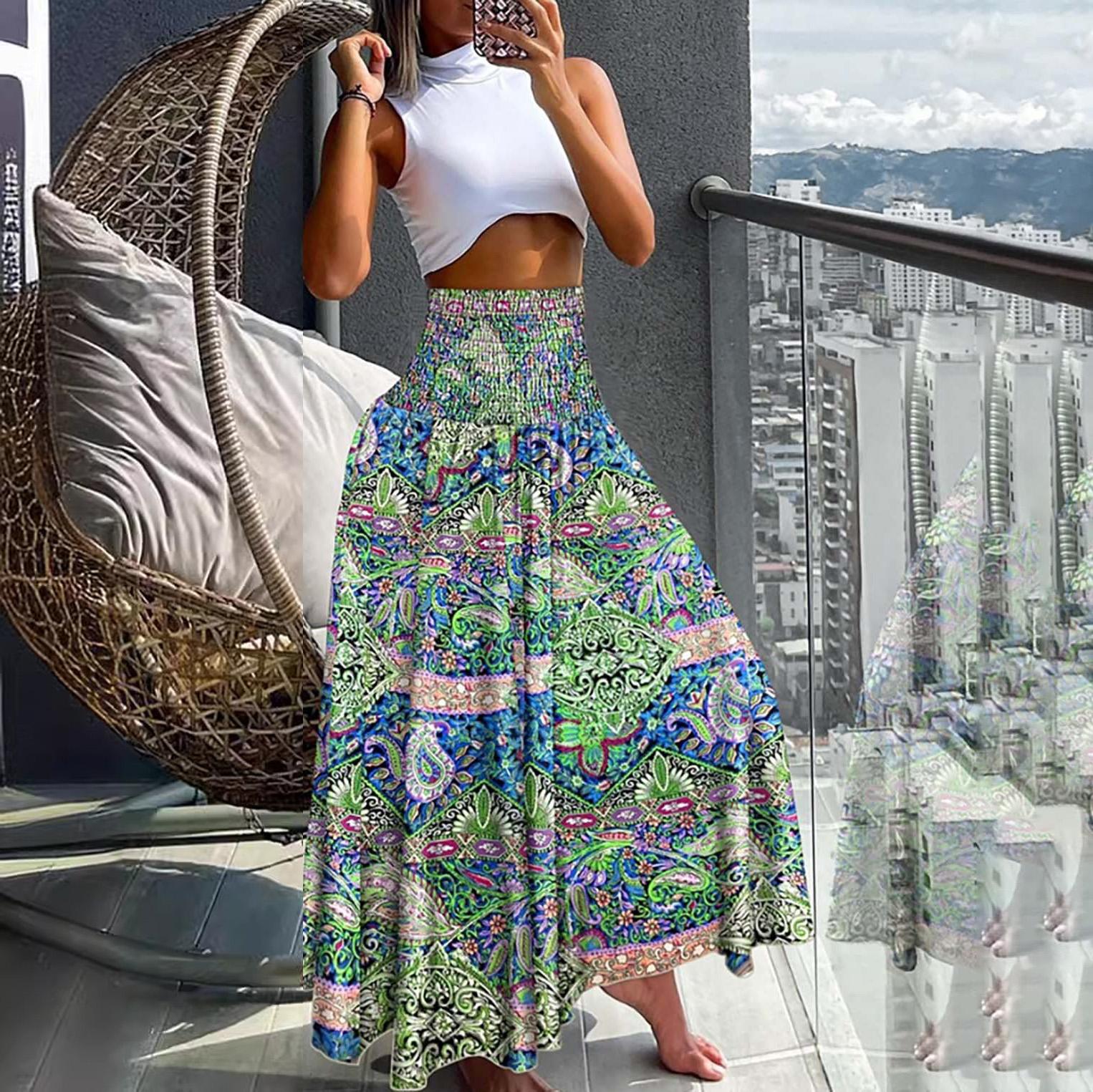 

Женская юбка средней длины на весну и лето, с высокой талией, трапециевидной формы, прямой цвет с принтом L зелёный