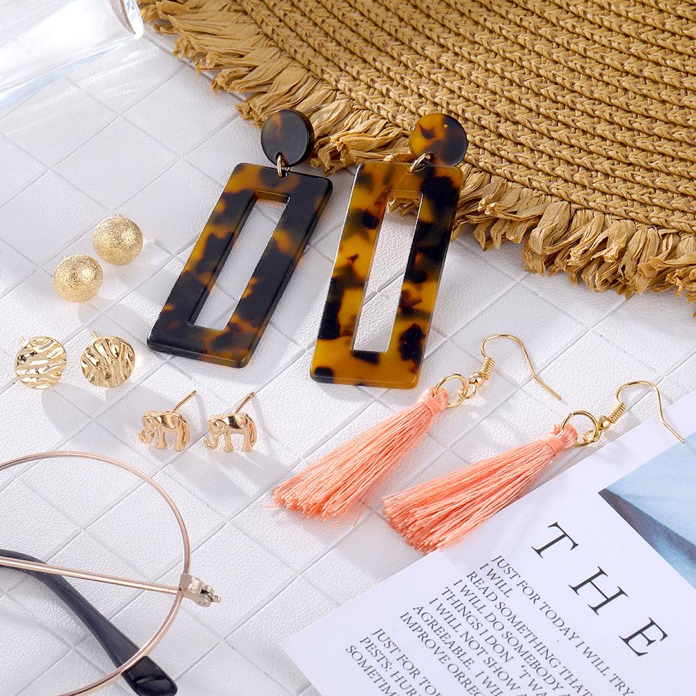 Modische Acrylharz Leopardenmuster Übertriebene Hängeohrringe Quasten Ohrstecker Set für Damen Trendiger Schmuck