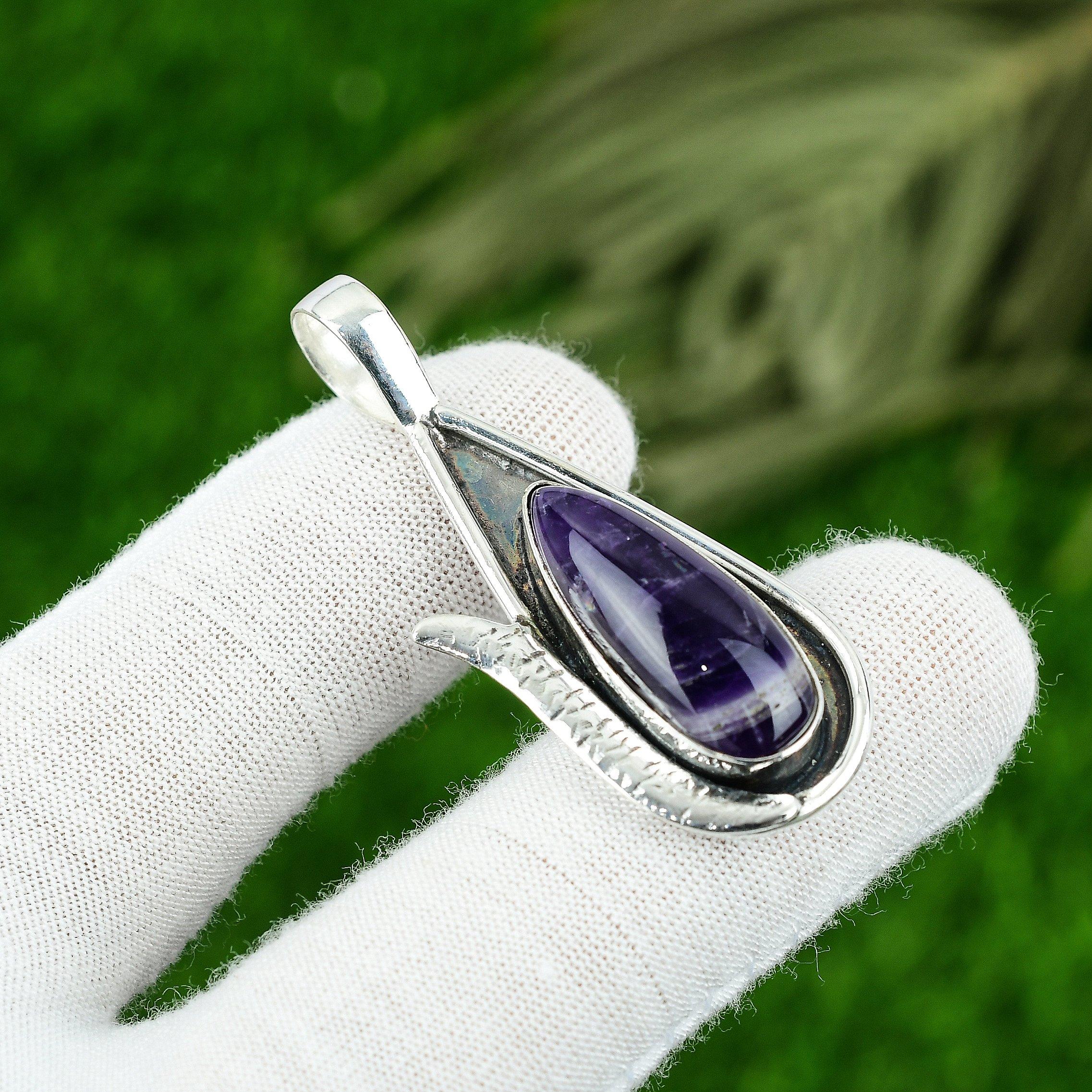 

Pear Chevron Amethyst Stone Mother Elegant Handcrafted Pendant Sterling Silver