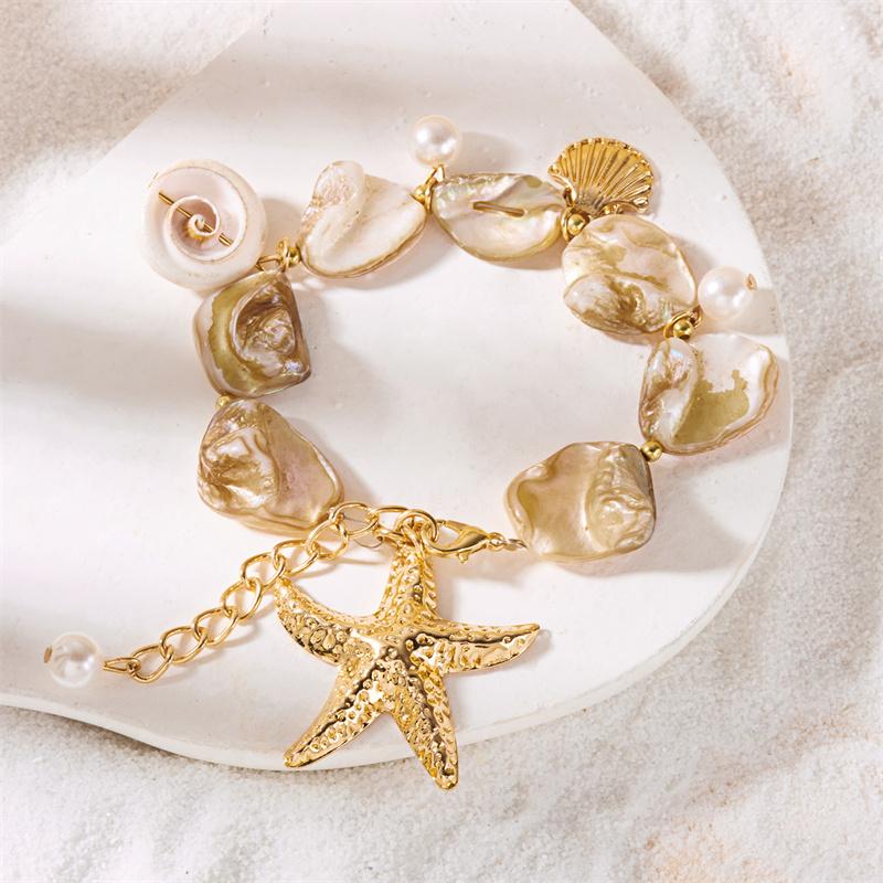 Bohemian Beach Style Bracelet For Women Gold Color Big Starfish Shell Conch Charm Bangle Girls Summer Vacation Jewelry Accessory