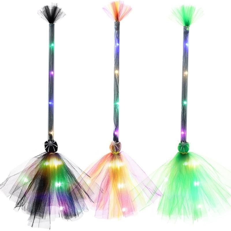 Halloween Party Lighted Witch Broom Plastic Broomsticks Kid Broom Props for Halloween Cosplay Decoration