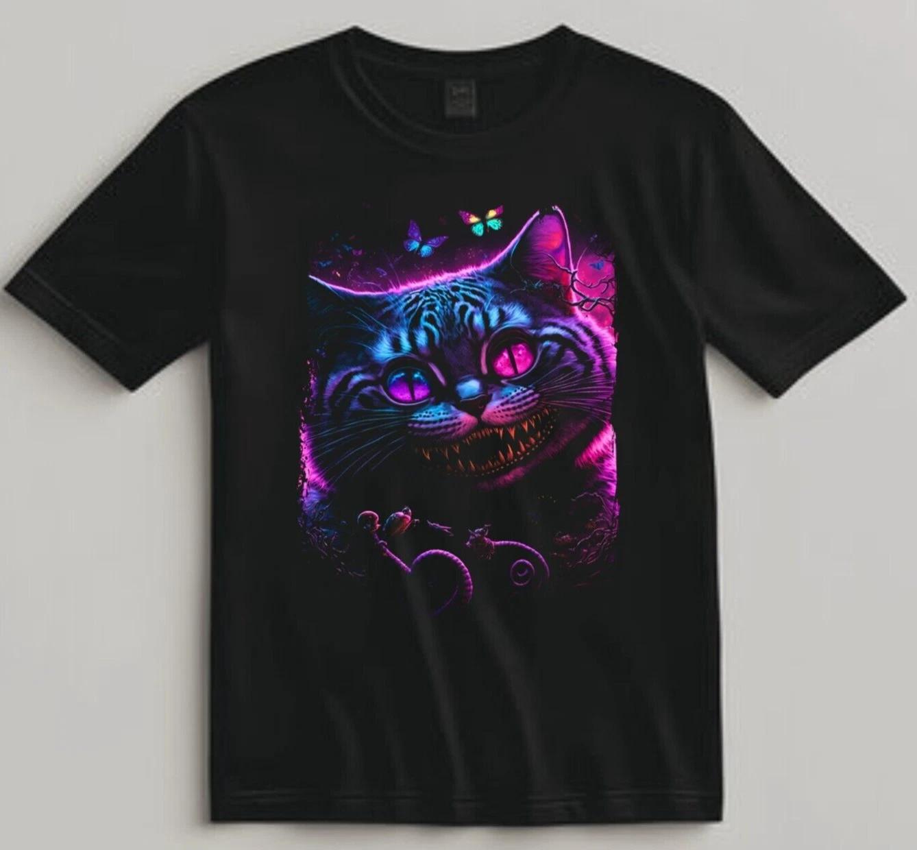 Trippy Cat Shirt Psychedelic Neon Fantasy Streetwear Gift for Alt Aesthetic Fans 2XL