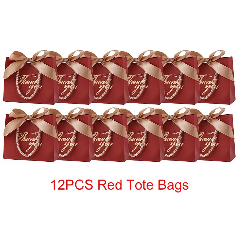 6/12PCS Pack Gift Bag Pink White Black Red Tote Bag Ribbon Bow Decoration Bronzing"Thank You" Text Birthday Wedding Gift Bag ZYF