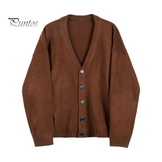 

Осень-зима мужской свитер кардиган с V-образным вырезом трикотажный толстый эластичный длинный рукав свободный стиль преппи теплый однотонный трикотаж повседневная одежда свитер пальто M кофейный