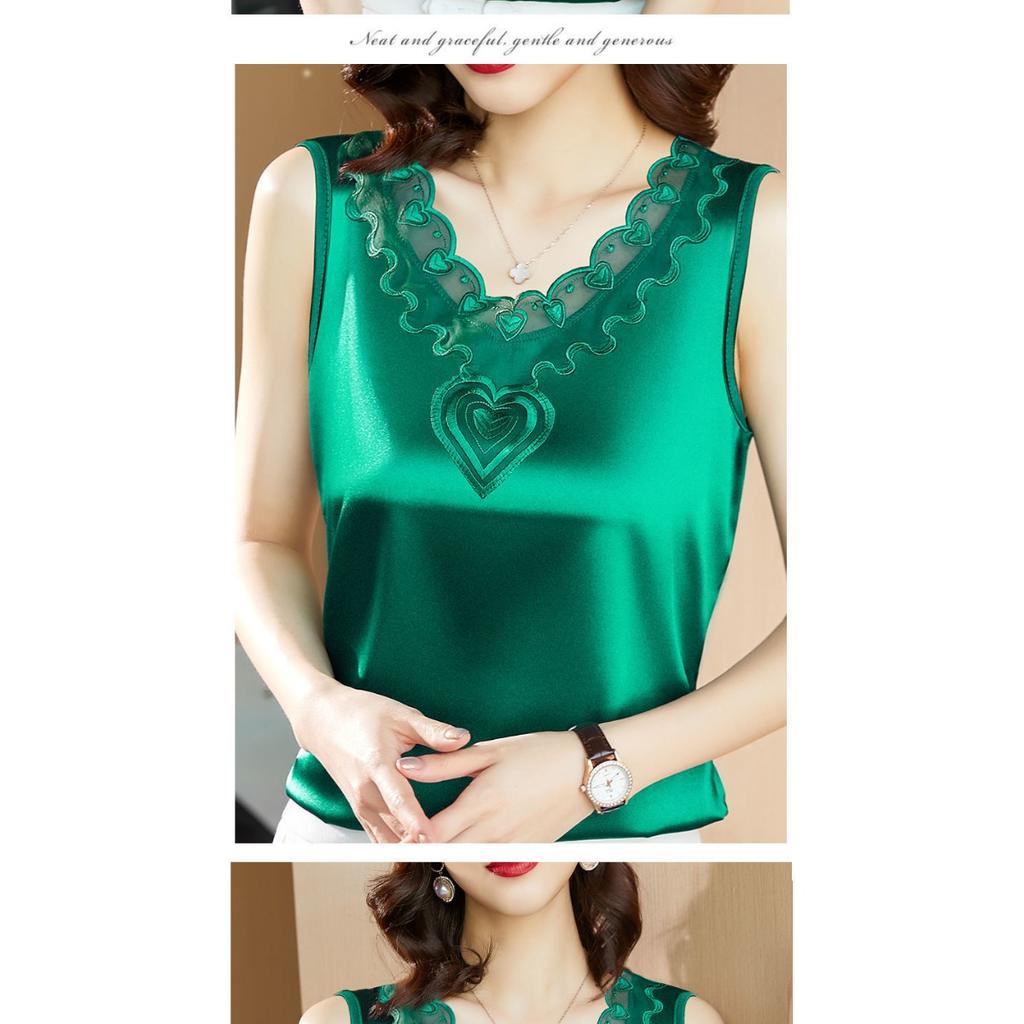 Fashion Lace Camisole Vest for Women In Summer, Satin V-neck Undershirt for Outerwear, Suit for Undersized Sleeveless Top