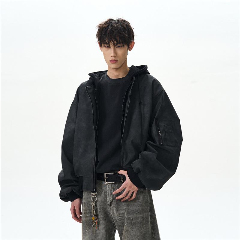 Herren Retro Zweiteilige Leder Fliegerjacke - Cleanfit Scheunenstil Locker Arbeitskleidung