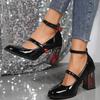 Round Toe Shallow Mouth Gem One-button Block Heel Single Shoes Autumn New Non-slip Wear-resistant High Heels