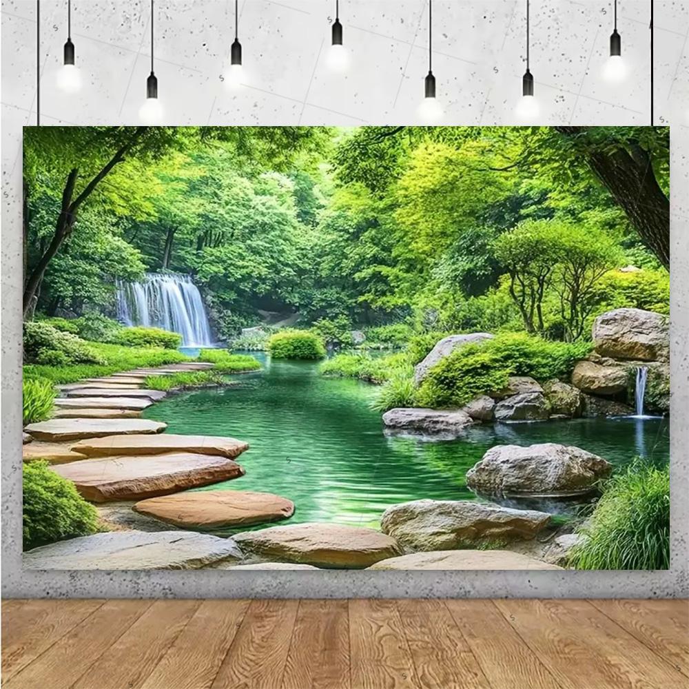 Forest Waterfall Wonderland Backdrop Supplies Rainforest Natural Scenery Background Banner Wall Party Decor Photography Props