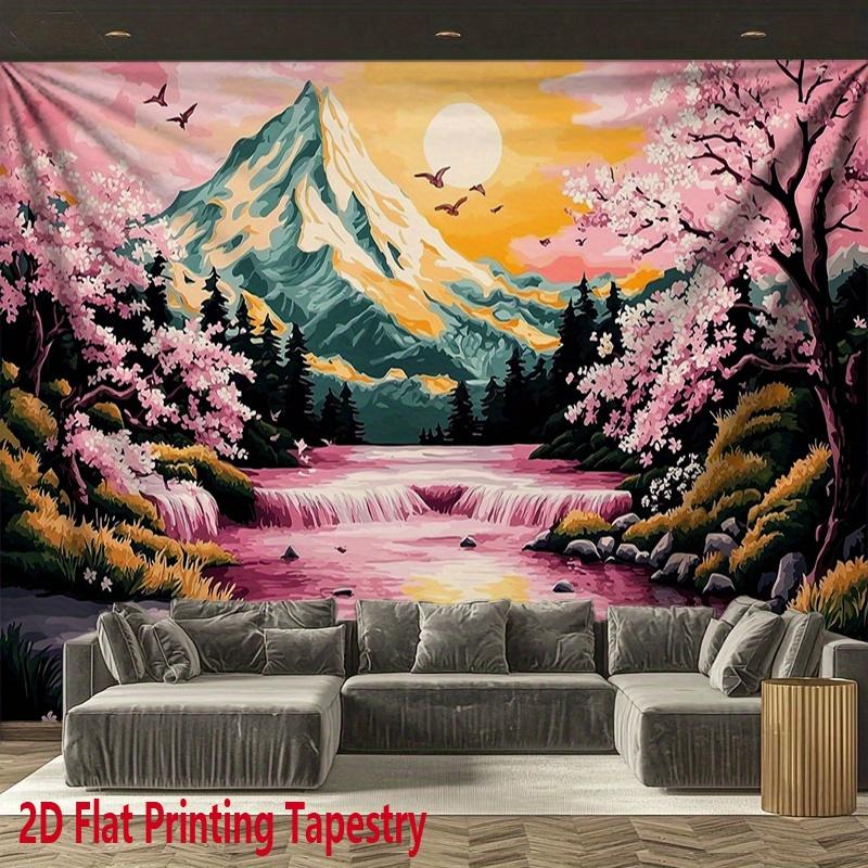 Cherry Blossoms And Sunset Digital Printing Polyester Wall Tapestry Suitable For Use In Living Rooms Bedrooms Offices Bars Party