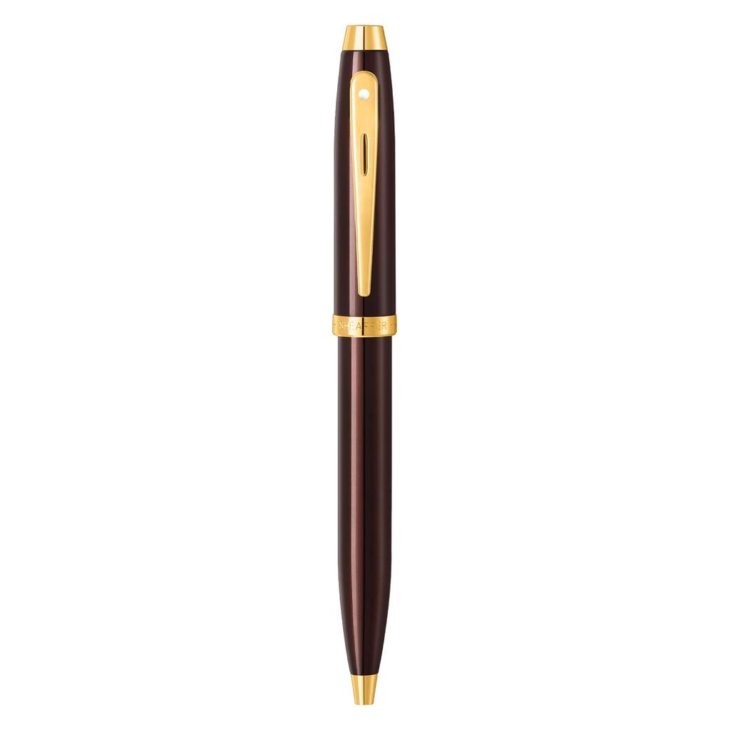 Sheaffer 100 9370 Glossy Coffee Brown Ballpoint Pen with PVD WP33791 Gold-Tone Trim,