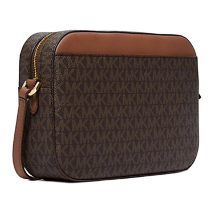 Michael Kors Mk Jet Set Monogram Logo Chain PVC Leather Camera Bag Women Shoulder Bag Caramel Acorn 35S1GTTC9B-BROWN
